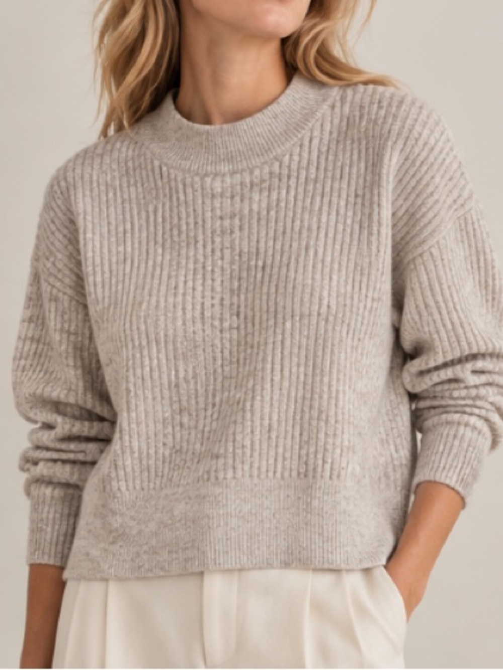 Club Monaco Marled Oatmeal Ribbed Mock Neck Sweater Small
